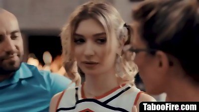 youthfull cheerleader pressured into hook-up by cougar coach & her spouse