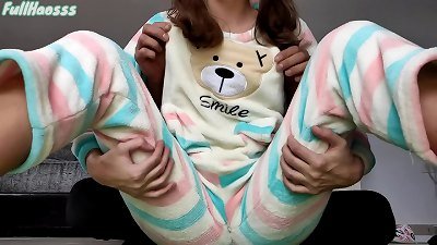 stepfather teasing petting puny udders and shaved cootchie in pajama