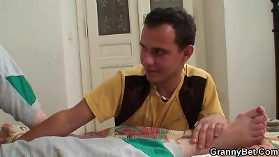 Injured older grandma getting healed by youthfull man rod