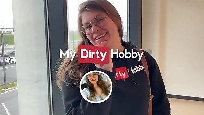 MyDirtyHobby - Nerdy babe nails and creampied in public