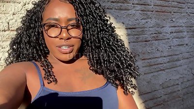 JOI - young black lady enjoying herself while jerking her creamy poon in her backyard. BRUB