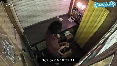 Security cam Catches little asian giving a huge pink cigar suck off