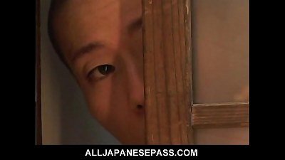 stunning asian cougar Nana Nanami soaps up her handsome assets