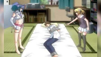 hentai stepsisters try encasing boy`s manmeat and ball-sac in a innocence tool to stop his softcore fantasies