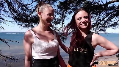 Arianna gets nailed by a horny lady in a FFH threesome