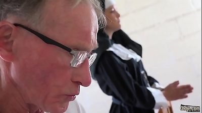 sumptuous young nun has lovemaking for the first-ever time with a grandpa in the confessional