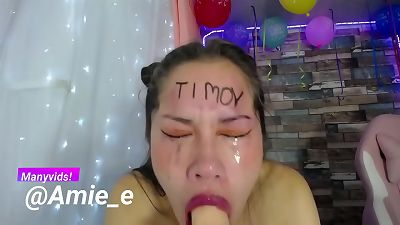 whore dirty blow with a bunch of saliva on face